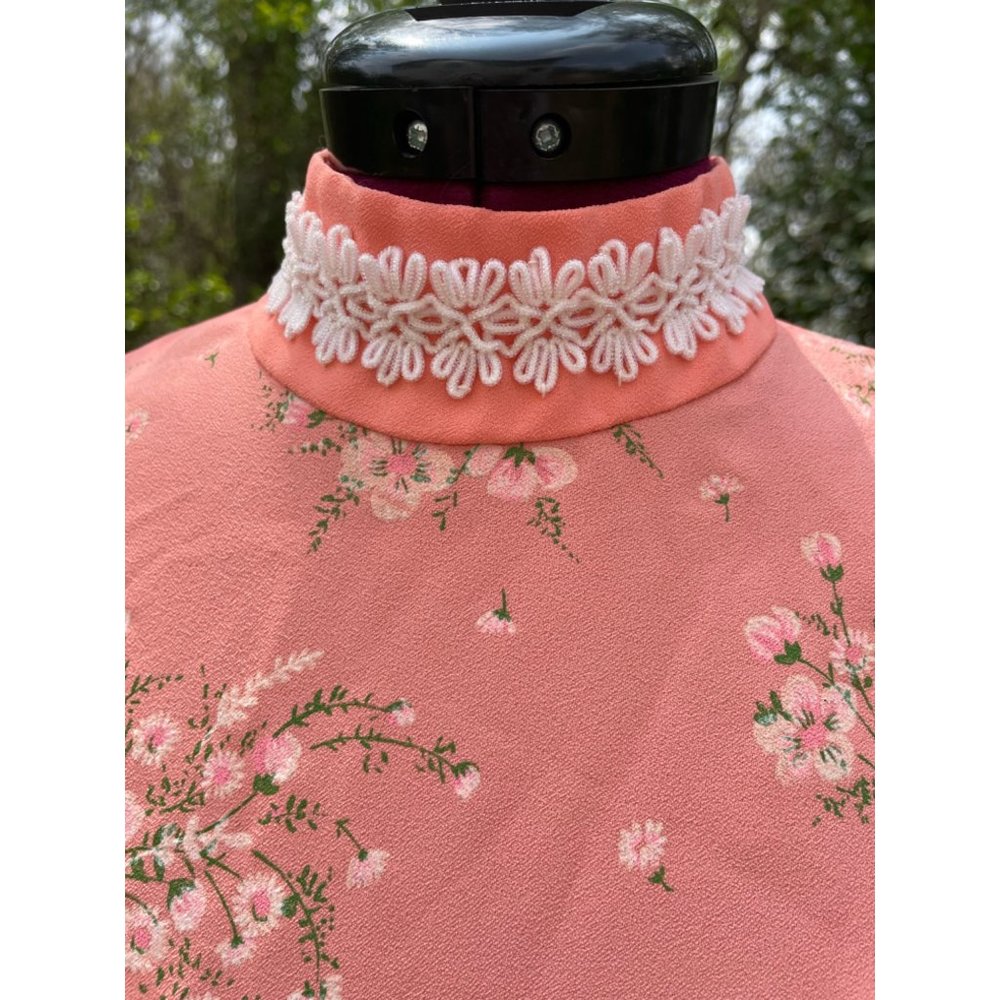 Vintage Peach Floral 1970s Long Maxi Dress Size Medium - Picture 7 of 16